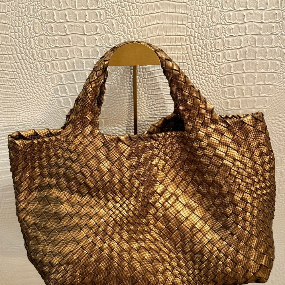 Bronze Woven Genuine Leather Tote Bag. Made in Italy. - Picture 10 of 15
